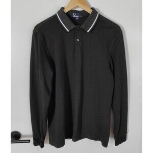 Fred Perry Polo Shirt Long Sleeve Mens Large Dark Green Rugby